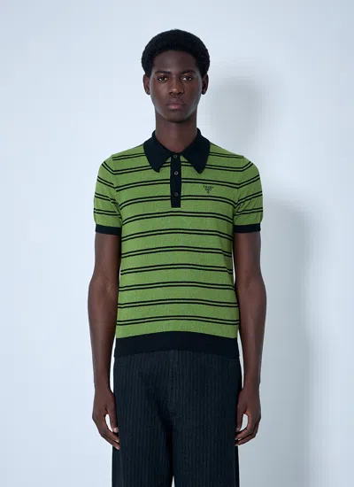 Prada Men Stripe Logo Motif Polo Shirt In Green