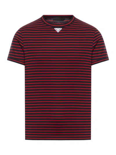 Prada Men Striped Cotton T-shirt In Red
