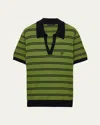 Prada Terry Cotton Striped Polo Shirt In Nero Pistacchio