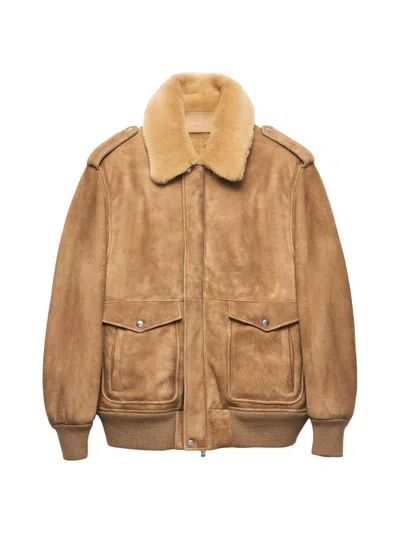 PRADA MEN'S SUEDE AND SHEARLING BOMBER JACKET