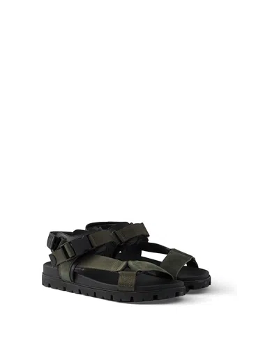 Prada Men's Suede And Woven Tape Sporty Sandal In Green