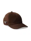 Prada Triangle Logo Suede Baseball Cap In Brown