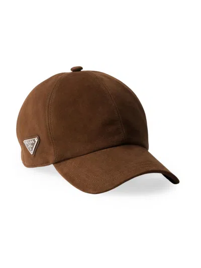 Prada Men's Suede Baseball Cap In Brown
