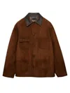 Prada Suede Caban Jacket Vintage Effect Collar In Brown