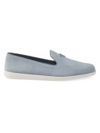 Prada Men's Suede Calf Leather Slip-ons In Astral Blue