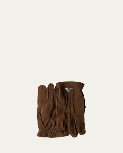 PRADA MEN'S SUEDE CASHMERE-LINED GLOVES