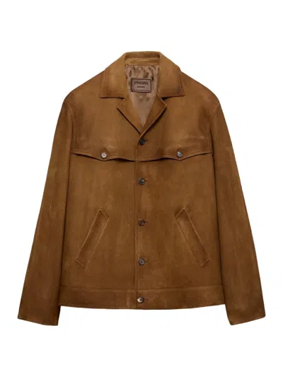 Prada Men's Suede Jacket In Brown