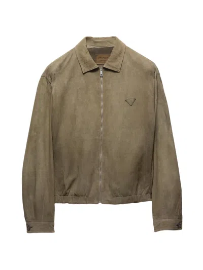 Prada Men's Suede Jacket In Brown