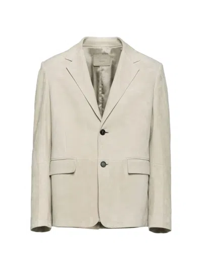 Prada Suede Blazer Jacket In Beige Khaki