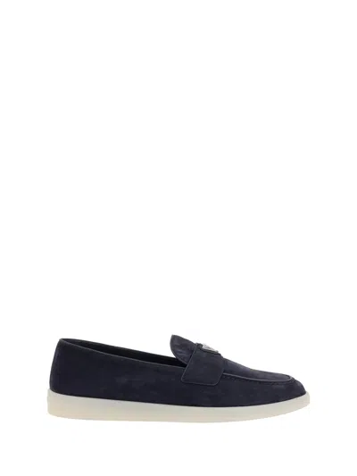 Prada Men Suede Loafers In Blue
