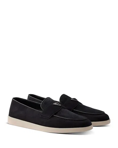 Prada Men's Suede Loafers In Black