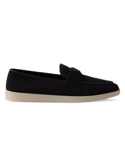 Prada Men's Suede Loafers In Black