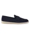 Prada Logo-plaque Suede Loafers In Blue