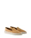 Prada Brown Suede Slip-on Flat Shoes With Textured Sole In Brown