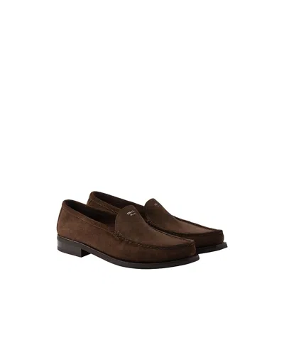 Prada Men's Suede Loafers In Brown
