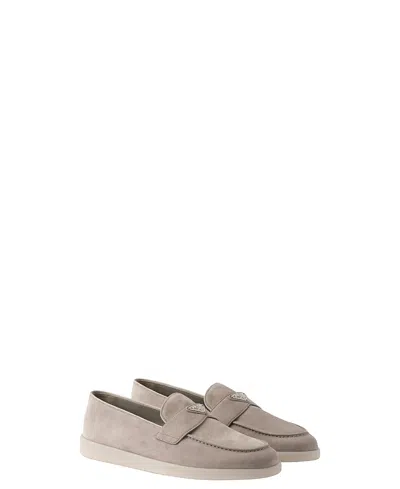 Prada Men's Suede Loafers In Gray