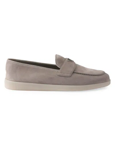 Prada Men's Suede Loafers In Gray