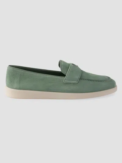 Prada Men's Suede Loafers In Green