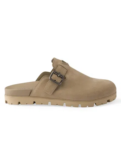 Prada Men's Suede Mules In Brown