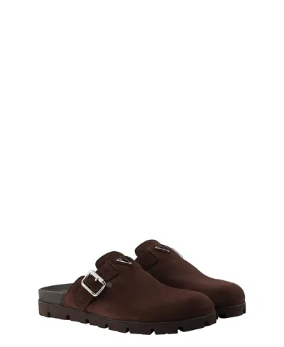 Prada Men's Suede Mules In Brown