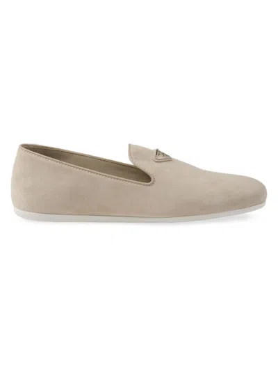 Prada Men's Suede Slip-on Shoes In Neutral