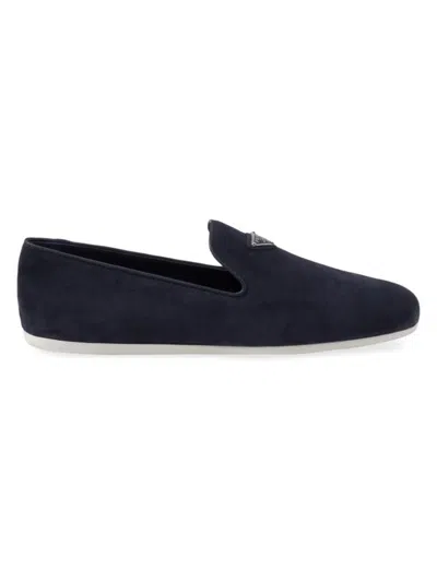 Prada Men's Suede Slip-on Shoes In Blue