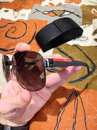 Pre-owned Prada Men Sunglasses Glasses Aviator Grey Black