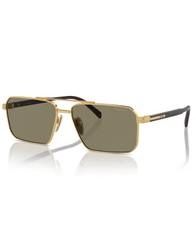 Prada Iconic Plaque Rectangle Men's Sunglasses, Pr A57s In Gold