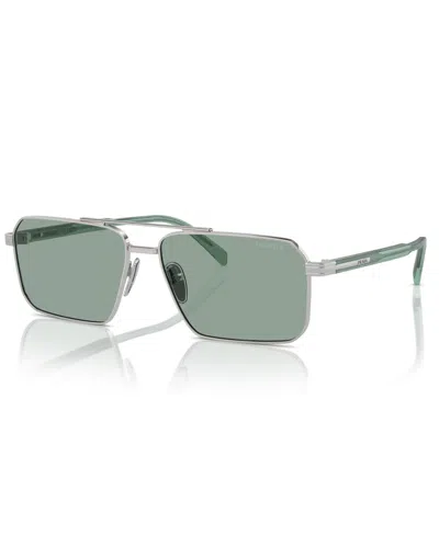 Prada Iconic Plaque Rectangle Men's Sunglasses, Pr A57s In Silver