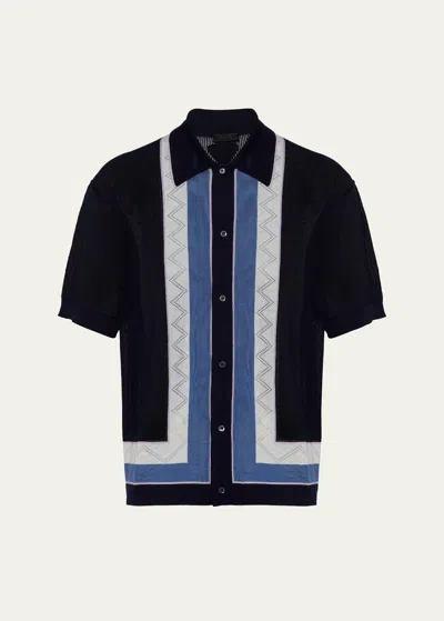 Prada Stripe-detail Cashmere Polo Shirt In Bleu