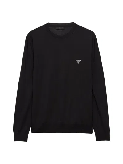 Prada Cotton Sweatshirt With Calf Leather Details In Black