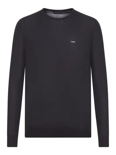 Prada Men Superfine Wool Crewneck Sweater In Blue