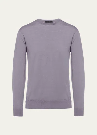 Prada Men's Superfine Wool Crewneck Sweater In Glicine