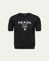 Prada Men's Wool Embroidered Logo Jersey In Black