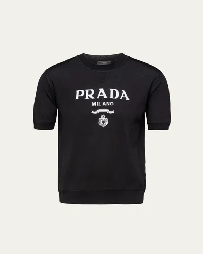 Prada Men's Superfine Wool Logo Sweater In Black