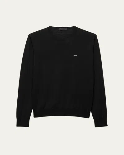 Prada Men's Superfine Wool Small-logo Crewneck Sweater In Black