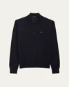 Prada Navy Blue Long Sleeves Logo Polo In Black