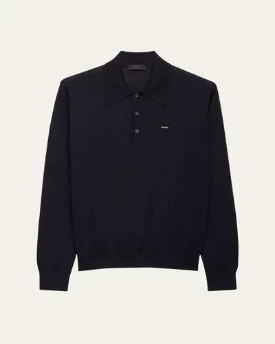 PRADA MEN'S SUPERFINE WOOL SMALL LOGO CREWNECK SWEATER