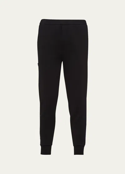 Prada Cotton Fleece Joggers With Re-nylon Details In Nero Nero