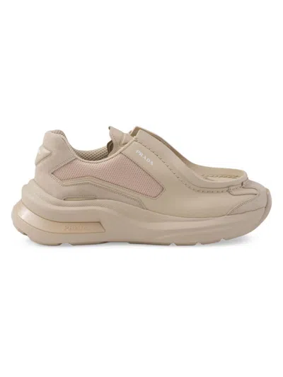 Prada Systeme 皮质运动鞋 In Beige Khaki