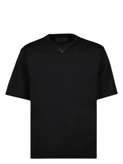 Prada Men's T-shirt With Logo Triangle In Black