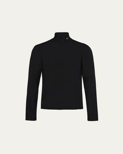 PRADA MEN'S TECH JERSEY MOCK-NECK SWEATER