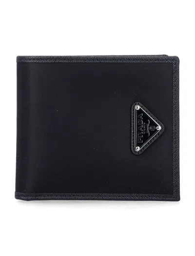 Prada Men's Tech Wallet With Calf Leather Trim In Nero