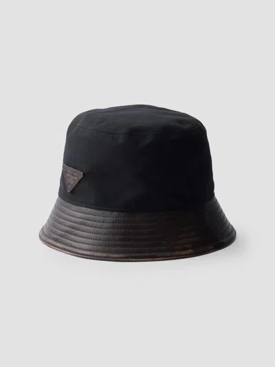 Prada Technical Cotton And Leather Bucket Hat In Yellow