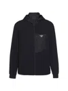 Prada Stretch Cotton Hooded Sweatshirt Chest Pocket In Black