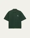 Prada Mens Green Logo-embroidered Zip-up Nylon Shirt Xl In Biliardo