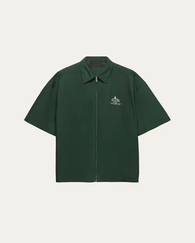 PRADA MEN'S TECHNICAL COTTON ZIP-UP SHIRT