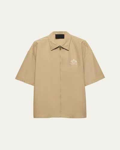 PRADA MEN'S TECHNICAL COTTON ZIP-UP SHIRT