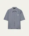Prada Short-sleeved Technical Cotton Shirt In Fliegerblau