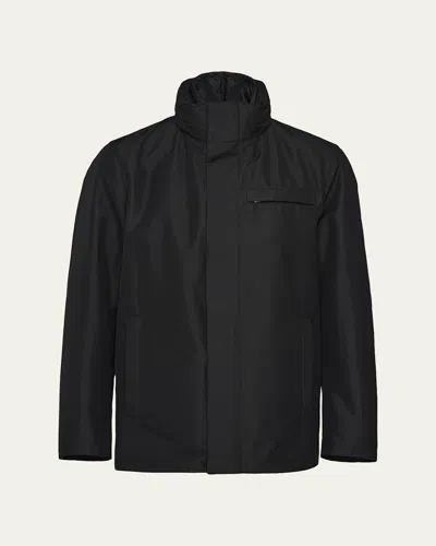 Prada Men's Technical Fabric Blouson Jacket With Hood In Black